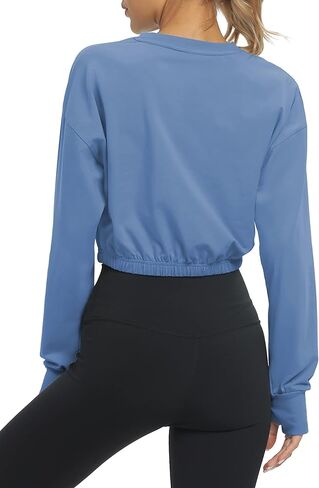Bestisun Long Sleeve Cropped Workout Shirts Athletic Gym Yoga Crop Tops for Women in Kuwait