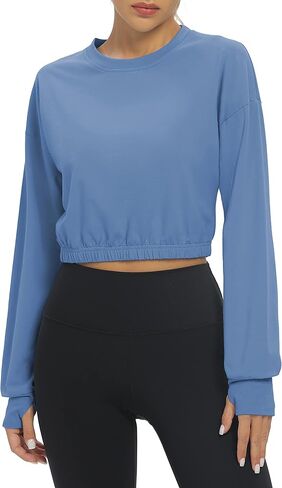 Bestisun Long Sleeve Cropped Workout Shirts Athletic Gym Yoga Crop Tops for Women in Kuwait