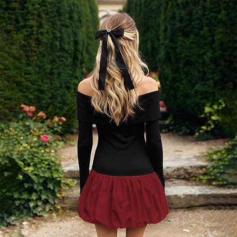 Women Off Shoulder Bubble Dress Long Sleeve Puffy Mini Dress Short Formal Dresses Cocktail Party in Saudi Arabia