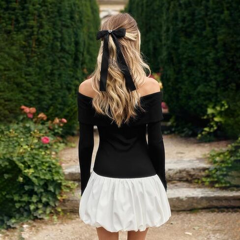 Women Off Shoulder Bubble Dress Long Sleeve Puffy Mini Dress Short Formal Dresses Cocktail Party in Saudi Arabia
