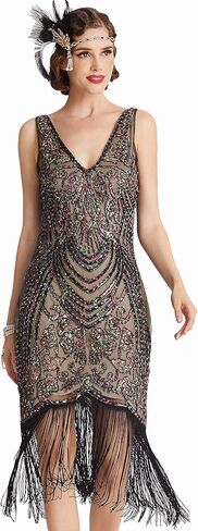 BABEYOND Flapper Dresses 1920s V Neck Beaded Fringed Great Gatsby Dress in Saudi Arabia
