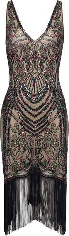 BABEYOND Flapper Dresses 1920s V Neck Beaded Fringed Great Gatsby Dress in Saudi Arabia