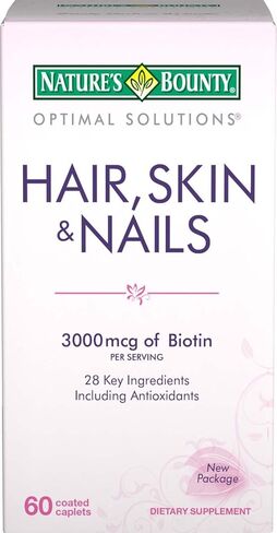 Nature's Bounty Optimal Solutions Hair, Skin & Nails Formula, with 3,000 mcg Biotin, 60 Coated Caplets in Saudi Arabia