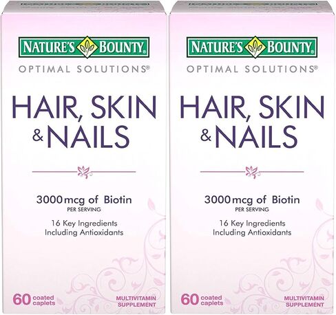 Nature's Bounty Optimal Solutions Hair, Skin & Nails Formula, with 3,000 mcg Biotin, 60 Coated Caplets in Saudi Arabia