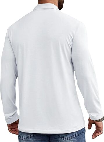 Casual Men's Long Sleeve Polo Shirt Dress Button Solid Color Collared Golf Tops with Pocket in Kuwait