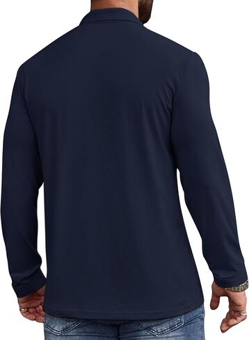 Casual Men's Long Sleeve Polo Shirt Dress Button Solid Color Collared Golf Tops with Pocket in Kuwait