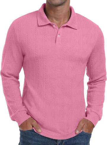 Sailwind Men's Casual Polo Shirts Twisted Button Long Sleeve Tees Collared Golf Shirt in Kuwait