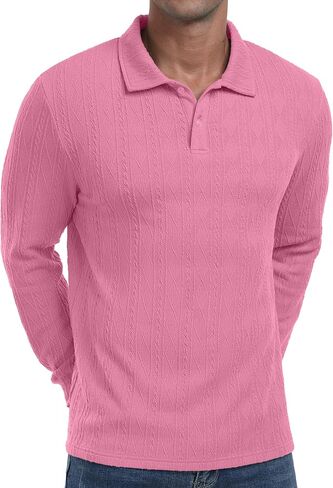 Sailwind Men's Casual Polo Shirts Twisted Button Long Sleeve Tees Collared Golf Shirt in Kuwait