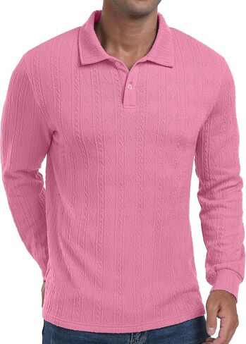 Sailwind Men's Casual Polo Shirts Twisted Button Long Sleeve Tees Collared Golf Shirt in Kuwait