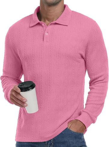 Sailwind Men's Casual Polo Shirts Twisted Button Long Sleeve Tees Collared Golf Shirt in Kuwait