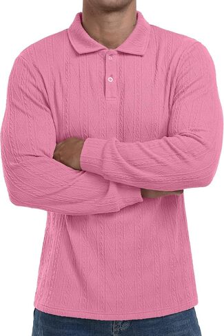 Sailwind Men's Casual Polo Shirts Twisted Button Long Sleeve Tees Collared Golf Shirt in Kuwait