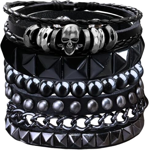 4 Pcs Leather Punk Rock Studded Bracelets Set for Men and Women 80s Adjustable Spike Cuff and Retro Emo Jewelry Accessories in Saudi Arabia