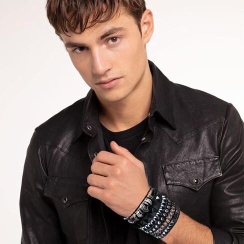 4 Pcs Leather Punk Rock Studded Bracelets Set for Men and Women 80s Adjustable Spike Cuff and Retro Emo Jewelry Accessories in Saudi Arabia