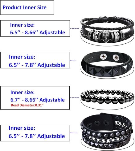 4 Pcs Leather Punk Rock Studded Bracelets Set for Men and Women 80s Adjustable Spike Cuff and Retro Emo Jewelry Accessories in Saudi Arabia