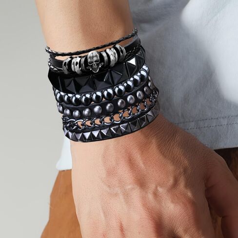 4 Pcs Leather Punk Rock Studded Bracelets Set for Men and Women 80s Adjustable Spike Cuff and Retro Emo Jewelry Accessories in Saudi Arabia