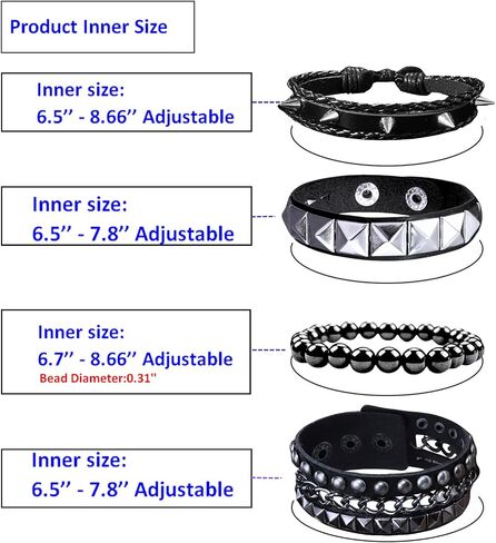 4 Pcs Leather Punk Rock Studded Bracelets Set for Men and Women 80s Adjustable Spike Cuff and Retro Emo Jewelry Accessories in Saudi Arabia
