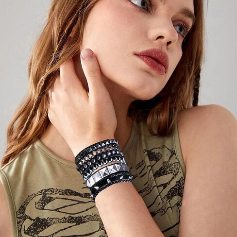 4 Pcs Leather Punk Rock Studded Bracelets Set for Men and Women 80s Adjustable Spike Cuff and Retro Emo Jewelry Accessories in Saudi Arabia