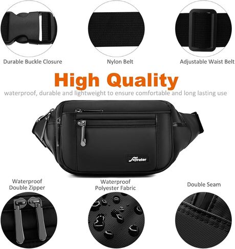 Fanny Pack for Men Women Waterproof Waist Pack Lightweight Belt Bag with 5-Zipper Pockets Crossbody Bag with Adjustable Strap for Sports Traveling Running Hiking (Black) in Saudi Arabia