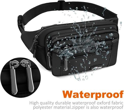 Fanny Pack for Men Women Waterproof Waist Pack Lightweight Belt Bag with 5-Zipper Pockets Crossbody Bag with Adjustable Strap for Sports Traveling Running Hiking (Black) in Saudi Arabia