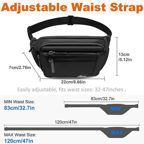 Fanny Pack for Men Women Waterproof Waist Pack Lightweight Belt Bag with 5-Zipper Pockets Crossbody Bag with Adjustable Strap for Sports Traveling Running Hiking (Black) in Saudi Arabia