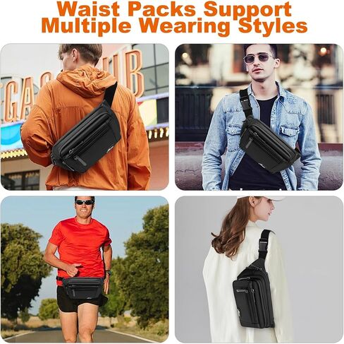Fanny Pack for Men Women Waterproof Waist Pack Lightweight Belt Bag with 5-Zipper Pockets Crossbody Bag with Adjustable Strap for Sports Traveling Running Hiking (Black) in Saudi Arabia
