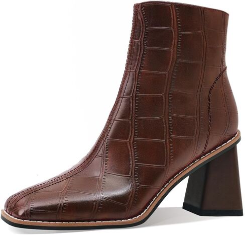 Womens Ankle Boots Zipper Chunky Mid Heel Boot Retro Square Pointed Toe Short Boots Heeled Shoes for Women Fall Winter in Kuwait