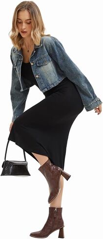 Womens Ankle Boots Zipper Chunky Mid Heel Boot Retro Square Pointed Toe Short Boots Heeled Shoes for Women Fall Winter in Kuwait