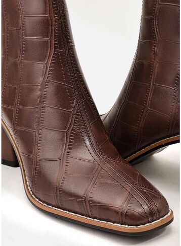 Womens Ankle Boots Zipper Chunky Mid Heel Boot Retro Square Pointed Toe Short Boots Heeled Shoes for Women Fall Winter in Kuwait