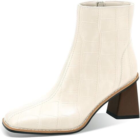 Womens Ankle Boots Zipper Chunky Mid Heel Boot Retro Square Pointed Toe Short Boots Heeled Shoes for Women Fall Winter in Kuwait