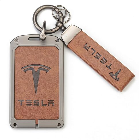 Key Card Holder for Tesla, Leather Card Key Holder for Model S/X/3/Y Cybertruck, Key Chain fit Tesla Key Card Holder,Door Entry Key Card Case Key Fob Cover Tesla Model 3 Y S X Accessories,Brown in Saudi Arabia