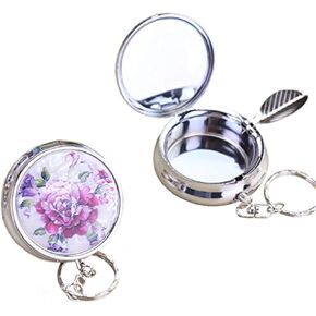 CRIVERS 2pc Portable Pocket Ashtray/Vehicle Cigarette Ashtray, Mini Stainless Steel Ashtray with Key Chain and Cigarette Snuffer, Modern Ash Holder for Outdoor Use (Colored Pattern)