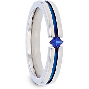 Roy Rose Jewelry Mens Titanium Tension Set Blue Sapphire Blue Stripe Wedding Ring - Polished Comfort Fit - 4mm Wide - Style Name: NYMERIA