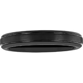 Tantalum Carbide 4mm Silver Gray Tone Satin and Black Finish Horizontal Double Grooved Men’s Wedding Band Ring