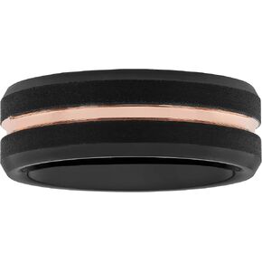 Men’s Wedding Band Tantalum Carbide 8mm Matte Black Finish with Rose Gold Tone Center and Beveled Edges Ring