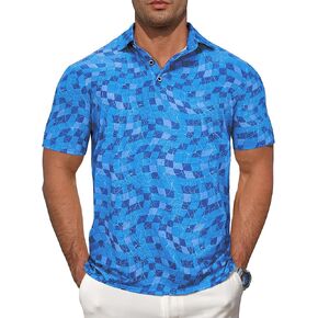 Golf Shirts for Men Performance Moisture Wicking Dry Fit Short Sleeve Print Polo Shirts