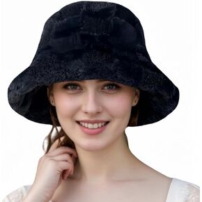 Fuzzy Bucket Hat for Women Winter Bucket Hat Sherpa Hat Faux Fur Bucket Hat Warm Plush Fisherman Fluffy Bucket Hat