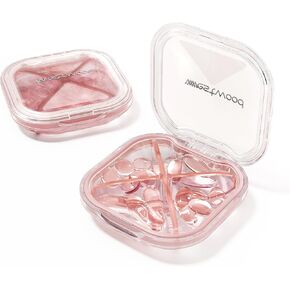 1 Pack Small Pink Pill Organizer, 4 Compartments, Compact Stylish Travel Camping Pill Box Case, Portable and Moistureproof to Store Vitamins, Medication and Supplements