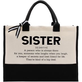 Gift for Sister, Sister Bag, Canvas Tote Bag Large, Sister Birthday Gift Idea, Trendy Women Canvas Bag Totes, Reusable Grocery Bags Shopping Bags Camping Bags, Shoulder Bag, Hand Carry Canvas Bag