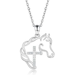 925 Sterling Silver Cross Horse Necklace Pendant Jewelry Gifts for Women