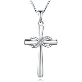 Infinity Cross Necklace for Women 925 Sterling Silver Danity Cross Pendant Necklace Christian Jewelry Baptism Gift 18''+2'' Chain