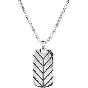 Men's Stainless Steel Feather Design Dog Tag Pendant Necklace
