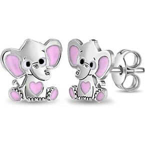 925 Sterling Silver Small Enamel Elephant Push Back Earrings For Little Girls - Sweet Animal Themed Children's Jewelry - Adorable Enamel Jewelry for a Young Girls Birthday Gift