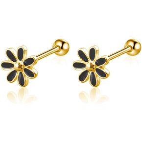 20G Cartilage Mini Stud Earrings Cute Daisy Flower Enamel Earring 925 Sterling Silver Floral Tiny Ball Screw Back Tragus Barbell Sleeper Studs Lovely Birthday Jewelry Gifts for Women Teen Girls Hypoallergenic