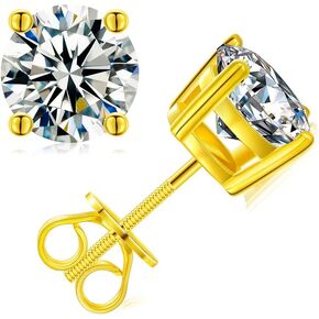 Moissanite Stud Earrings Screw Backs 1/5-Carat to 6-Carats tw GRA Lab Certified D/VVS1 Moissanite Diamond Set in 18K Yellow Gold Plated 925 Sterling Silver Screwback Stud Earrings