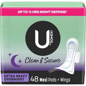 فوط U من Kotex النظيفة والآمنة طوال الليل مع أجنحة، 90 قطعة (3 عبوات من 30) (قد تختلف التعبئة)