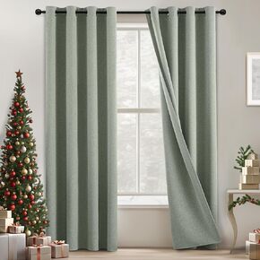 COSVIYA 100% Blackout Natural Linen Curtains & Drapes 84 Inch Length 2 Panels Set, Full Room Darkening Grommet Insulated Thermal Window Panels for Bedroom/Living Room,52x84 inches