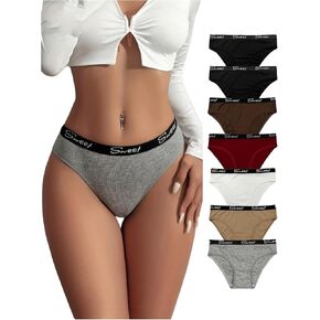SOLY HUX Women's 7 Piece Underwear Letter Print Mid Rise Panties Comfort Briefs Panty Set