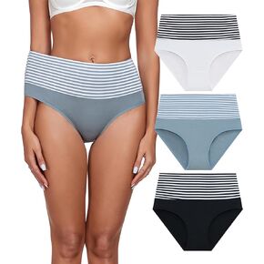 ANLIQI Women's High Waist Underwear Full Coverage Briefs Modal Panties Soft & Breathable Stretch Striped Undies 3-5 Pack