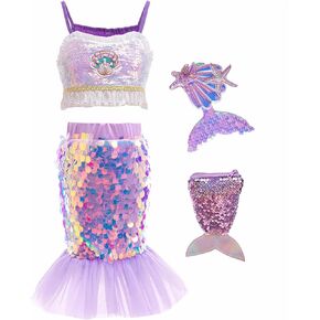 4pcs Girls Mermaid Tail Princess Dress Up for Girls 3-11 Toys and Accessories, Toddler Christmas Birthday Gift