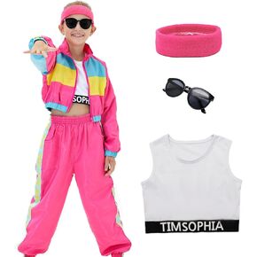 TIMSOPHIA Hip Hop Dance Costume for Girls, 5 Pcs 80s 90s Outfit for Kids, Modern Jazz Team Performance Tracksuit